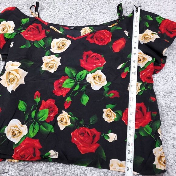 Shein Curve Off Shoulder Cropped Top Floral Black Red Size 4XL Blouse Shirt Plus - Picture 3 of 7
